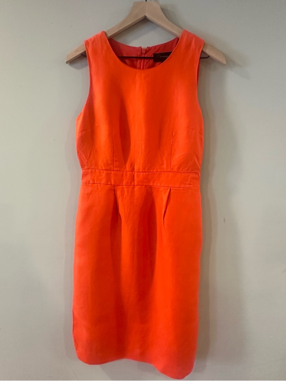 J. Crew Linen Bright Orange Sleeveless Midi Sheath Dress